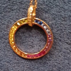 Rainbow 🌈 🌈 🌈 crystal circle necklace - gold tone